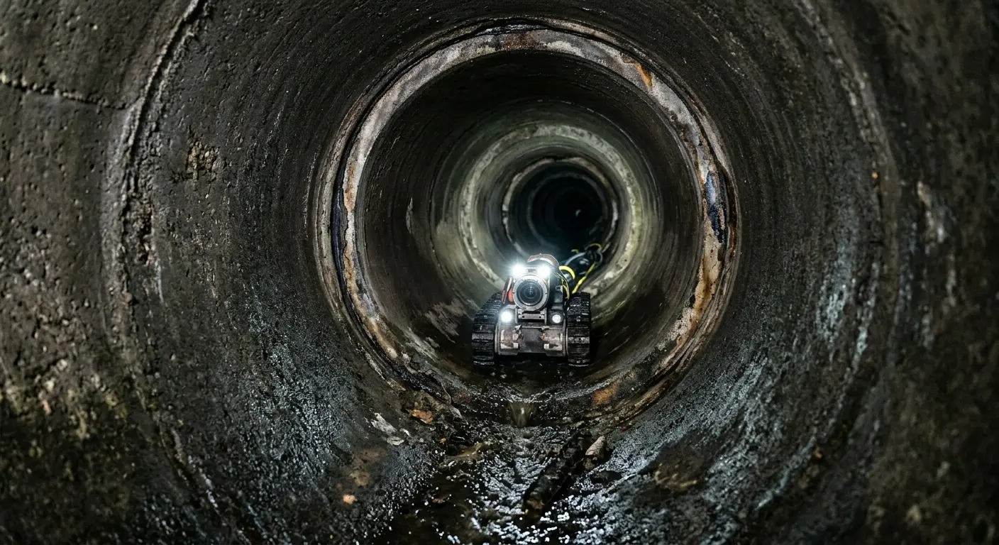 Robotic sewer camera inspecting pipe interior for Drain Snake Service in Pearl