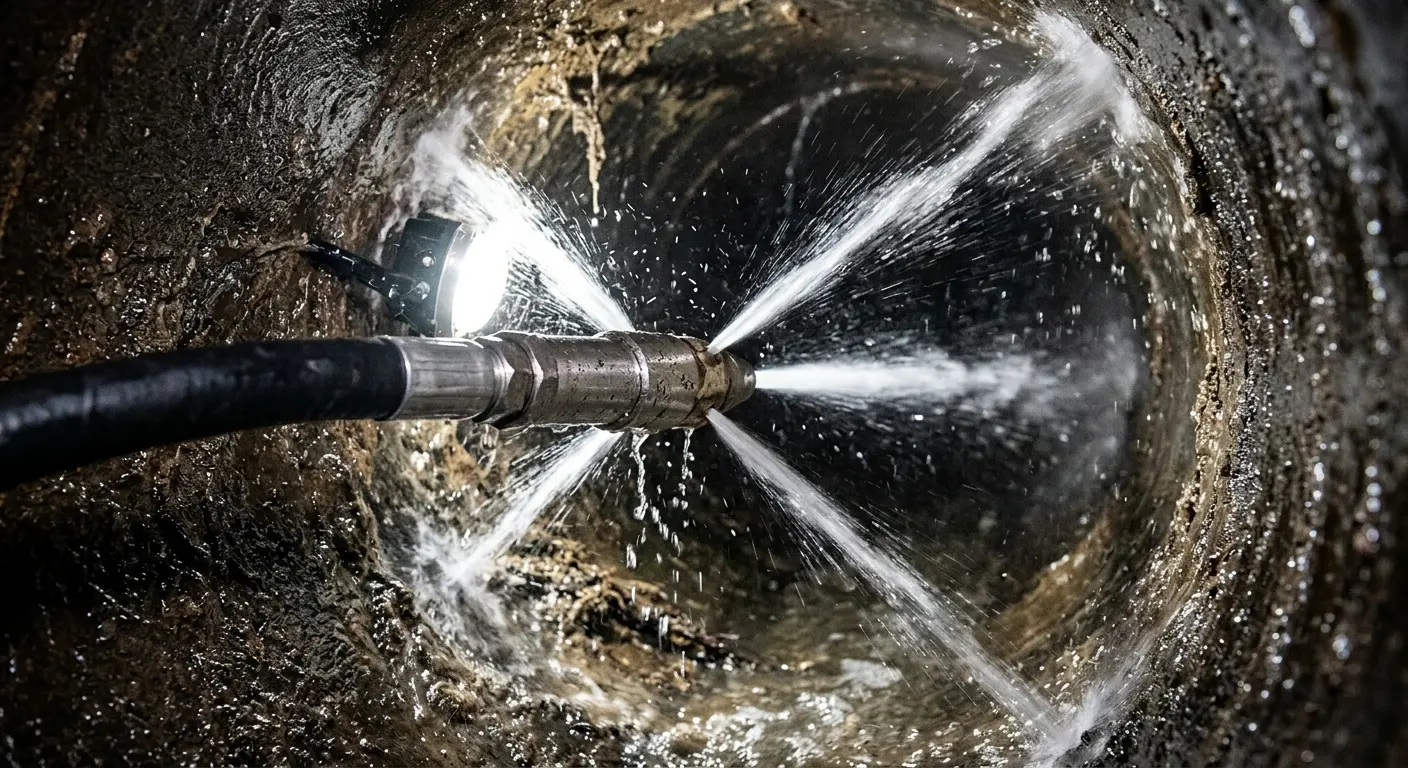 High-pressure hydro jetting nozzle cleaning sewer pipe for Trenchless Sewer Repair in Pearl